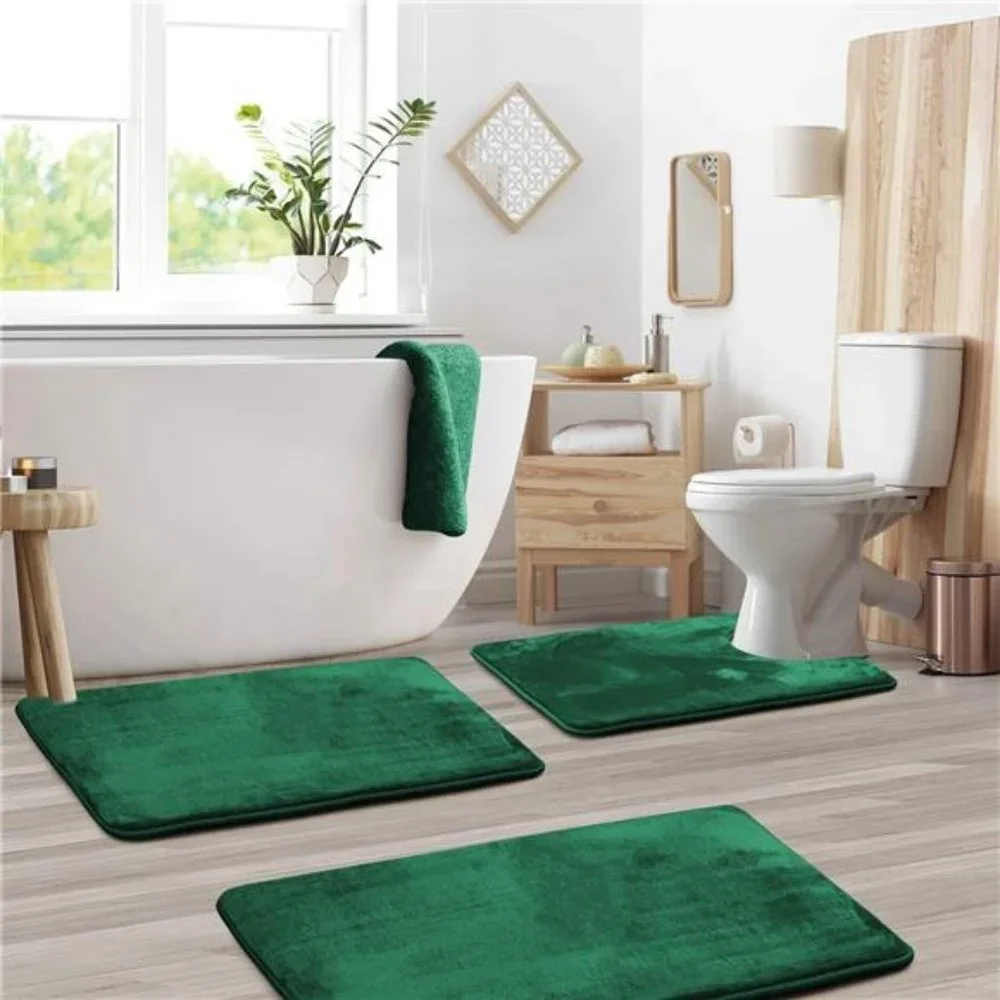 Bathroom Rugs Sets 3 Piece, Velvet Memory Foam Non-Slip, Machine Washable
